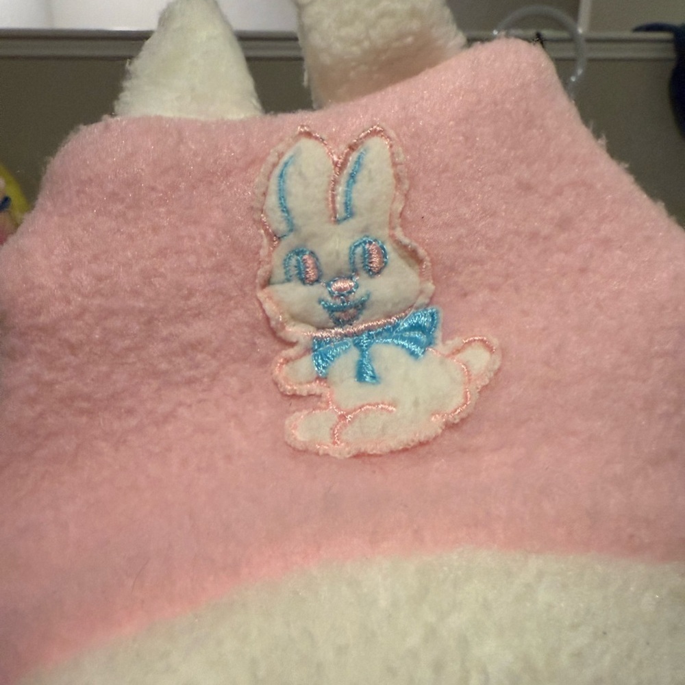 Vintage Pink and Cream Fleece with Bunny Patch Sleeper Sac